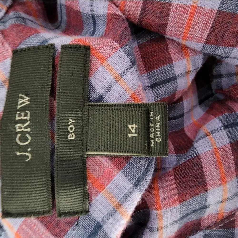 J. CREW boy‎ fit plaid button down shirt size 14